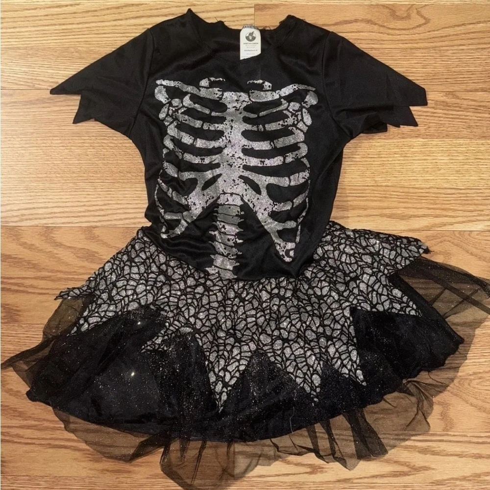 Spirit Halloween Sparkling Glitter SKELETON Tutu Dress Girls Medium 8-10 Costume